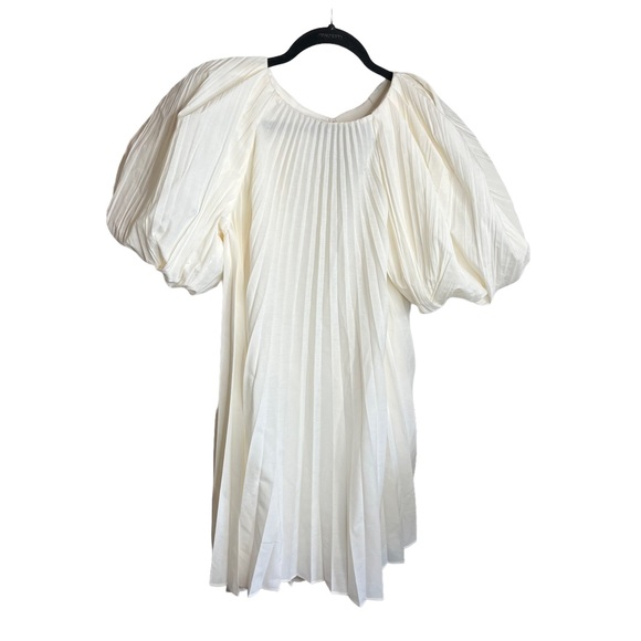 Alcer Pleated White Puff Sleeve Mini Dress - Picture 4 of 11